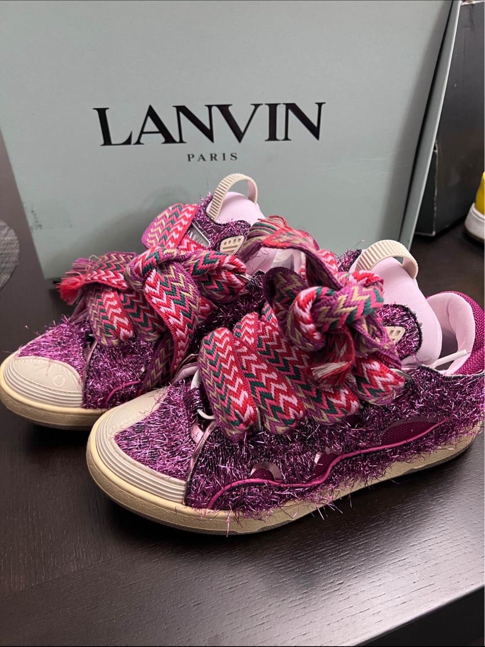 Lanvin Kids Pink Glitter Low-Top Sneakers